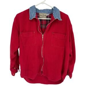Vision Women's Vintage Cotton Fleece Denim Collar Full Zip Long Sleeve Top Med